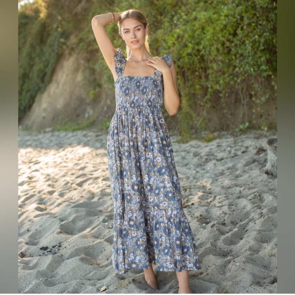 Marea Floral Blue Maxi Dress, Small